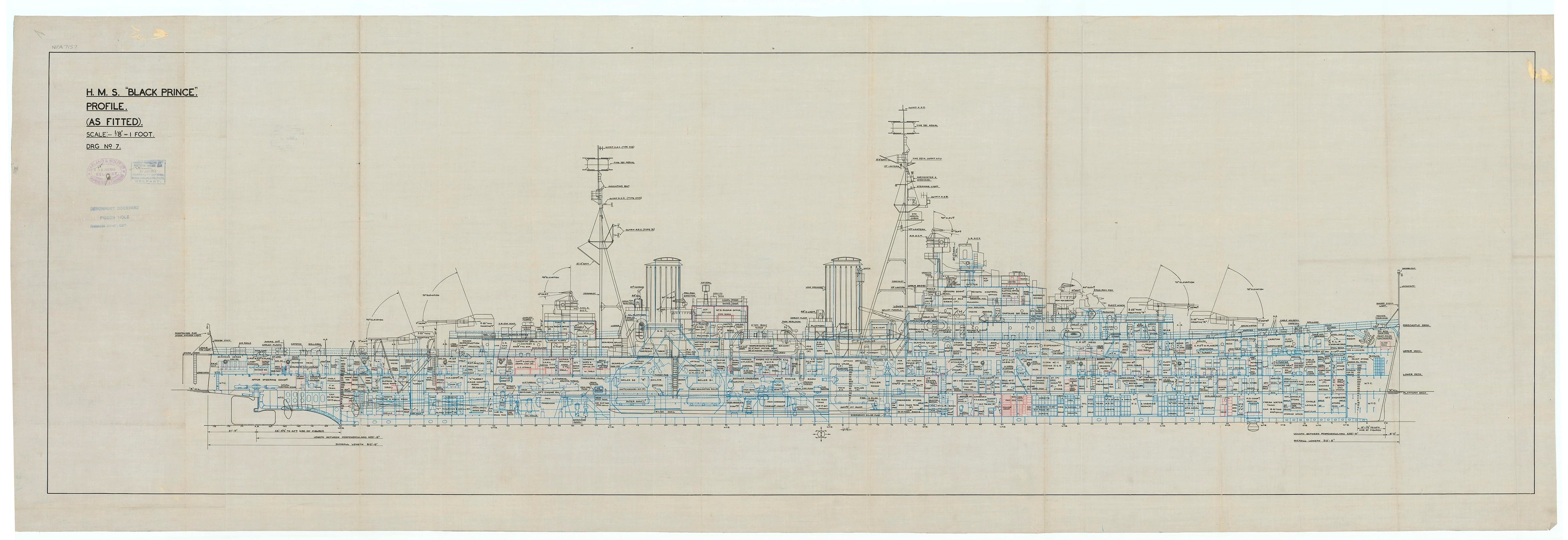 HMS Black Prince profile general arrangement drawing