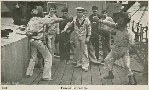 Fencing instruction on deck